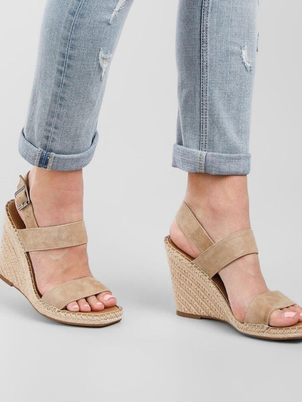 Steve Madden Neutral Suede Espadrille Wedge Sandals